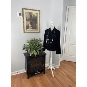 Talbots Women Black Solid Cotton Long Sleeve Buttons Front Jacket Blazer Size 10